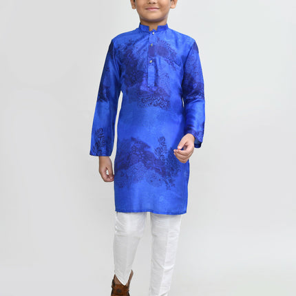 Joban Fashion Cotton Silk Royal Blue Kurta With Straight Fit Pant