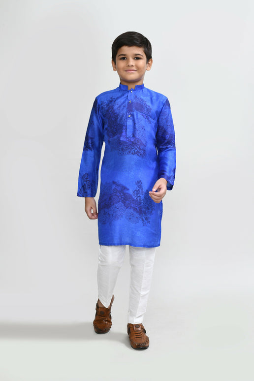 Joban Fashion Cotton Silk Royal Blue Kurta With Straight Fit Pant
