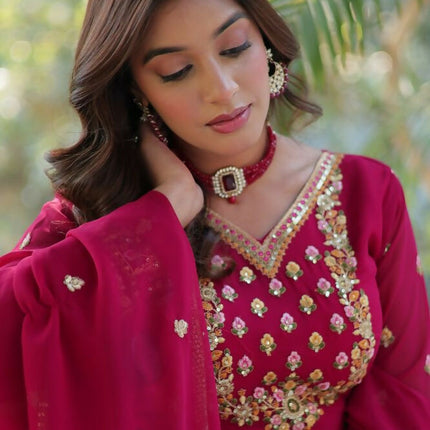 Aastha Fashion Pink Faux Blooming Georgette Sequins Embroidered work Party Wear Designer Gown