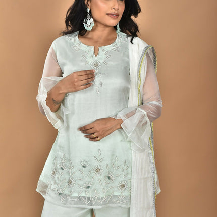 Morchari Women And Hand Embroidery Palazzo Set-Green