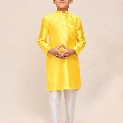 Joban Fashion Cotton Silk Yellow Kurta With Straight Fit Pant