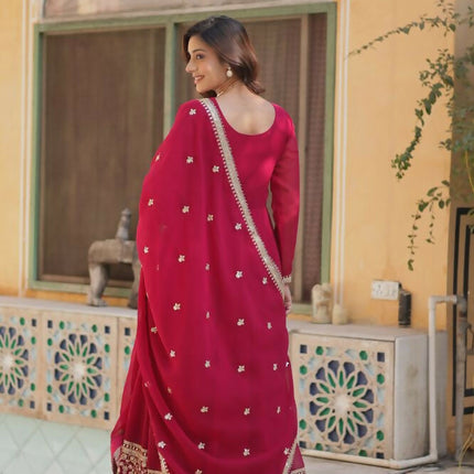 Aastha Fashion Pink Faux Blooming Georgette Sequins Embroidered work Party Wear Designer Gown