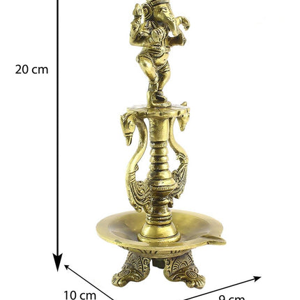 eCraftIndia Antique Gold-Toned Lord Ganesha Decorative Diya Showpiece
