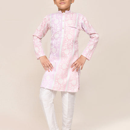 Joban Fashion Cotton Pink & Light Purple Kurta With Straight Fit Pant