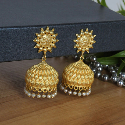 Joban Fashion Women Matte Gold Brass Jhumka