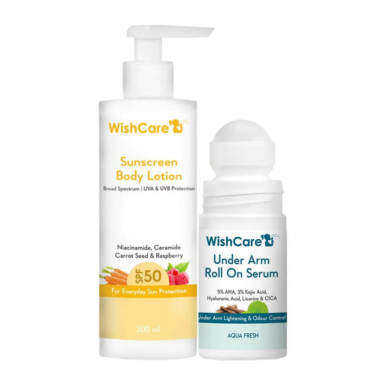 Wishcare Sunscreen Body Lotion SPF 50 + Aqua Fresh Under Arm Roll On Serum Combo