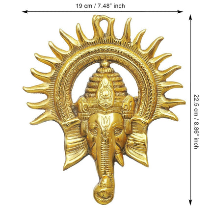 eCraftIndia Golden Lord Ganesha With Sun Decorative Metal Wall Hanging