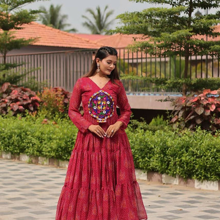 Aastha Fashion Red Faux Georgette Navratri Designer Gown Collection