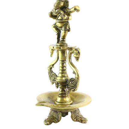 eCraftIndia Antique Gold-Toned Lord Ganesha Decorative Diya Showpiece