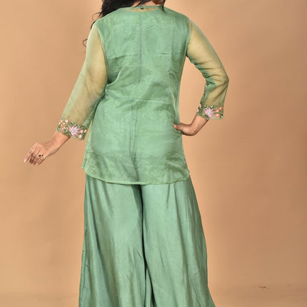 Morchari Women And Hand Embroidery Palazzo Set-Green