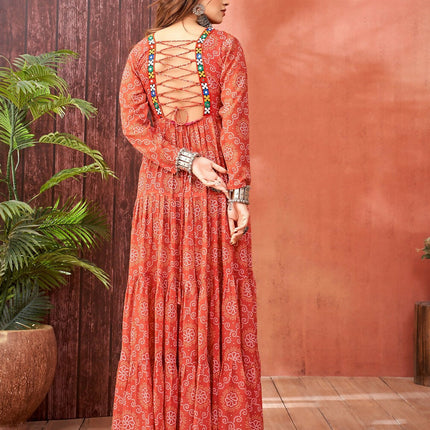 Aastha Fashion Maroon Red Faux Blooming Georgette Glamorous Festival Wear Designer Navratri Gown Collection