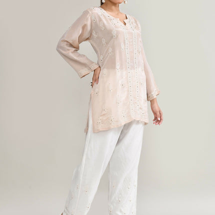 Joban Fashion Womens Cotton ChikanKari Baby Pink Cord set