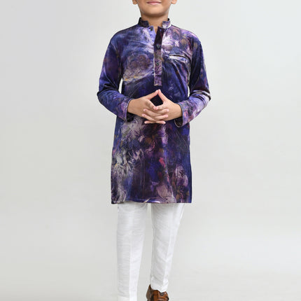 Joban Fashion Velvet Purple Kurta With Straight Fit Pant