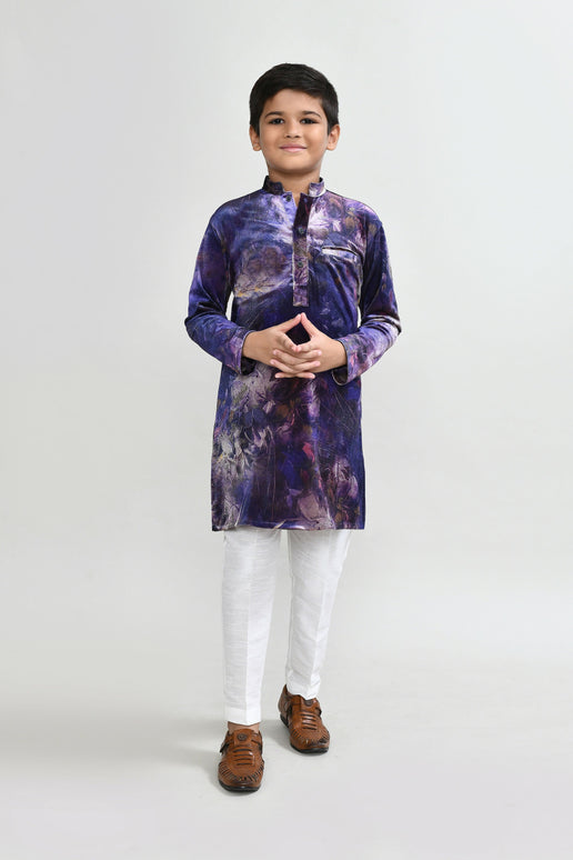 Joban Fashion Velvet Purple Kurta With Straight Fit Pant