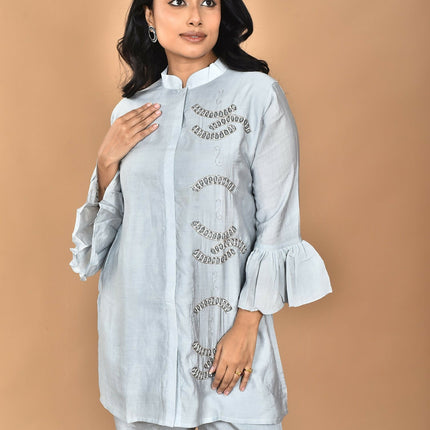 Morchari Women Hand Embroidery Co-Ords-Grey