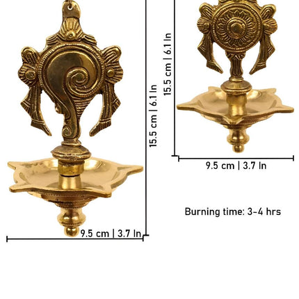 Spillbox Gold-Toned 2 Pieces Brass Shangu Chakra Diyas Wall Hanging Pooja Essentials