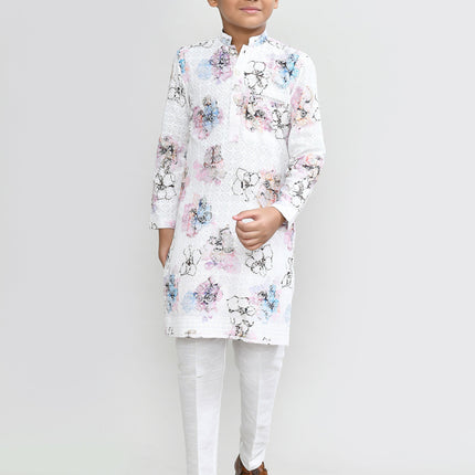 Joban Fashion Cotton White Kurta With Straight Fit Pant