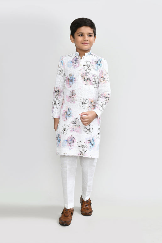 Joban Fashion Cotton White Kurta With Straight Fit Pant