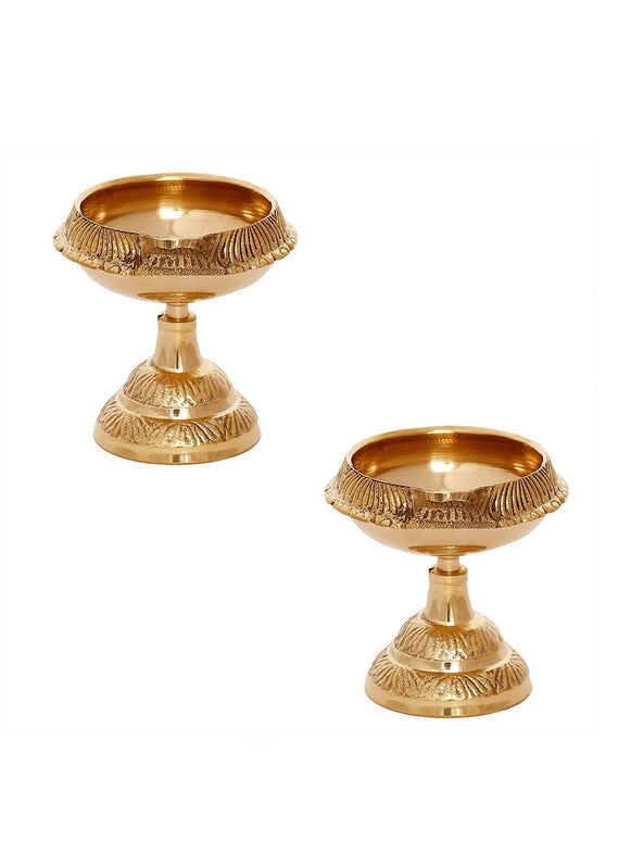 eCraftIndia Gold Toned 2 Pieces Brass Diyas