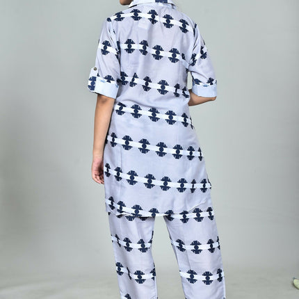 Morchari Digital Print Semi Muslin Co-Ord Set Top & Trouser-Multicolor