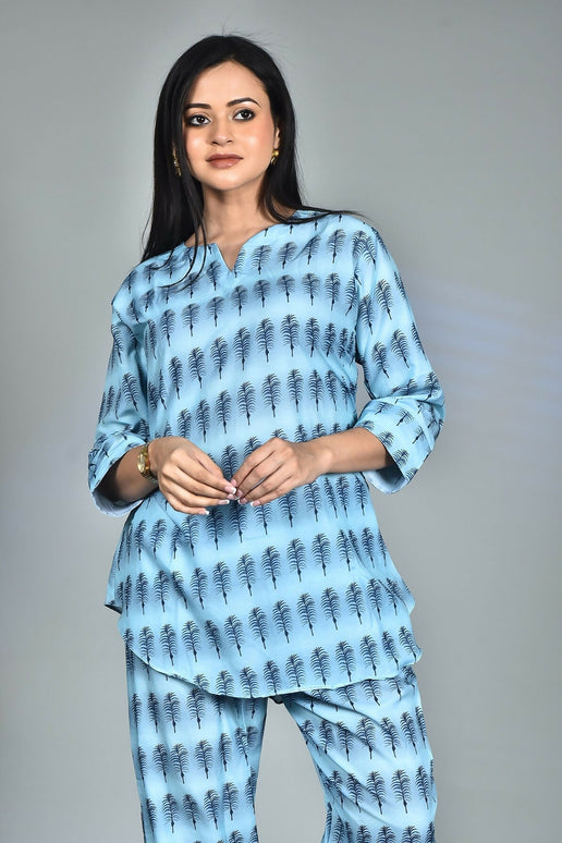 Morchari Digital Print Semi Muslin Co-Ord Set Top & Trouser-Multicolor