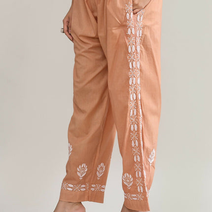 Joban Fashion Womens Cotton ChikanKari Brown Cord set