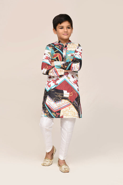 Joban Fashion Cotton Silk Multicolor Kurta With Straight Fit Pant