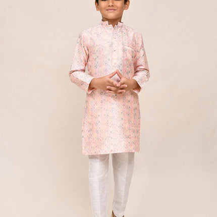 Joban Fashion Art Silk Baby Pink Kurta With Straight Fit Pant