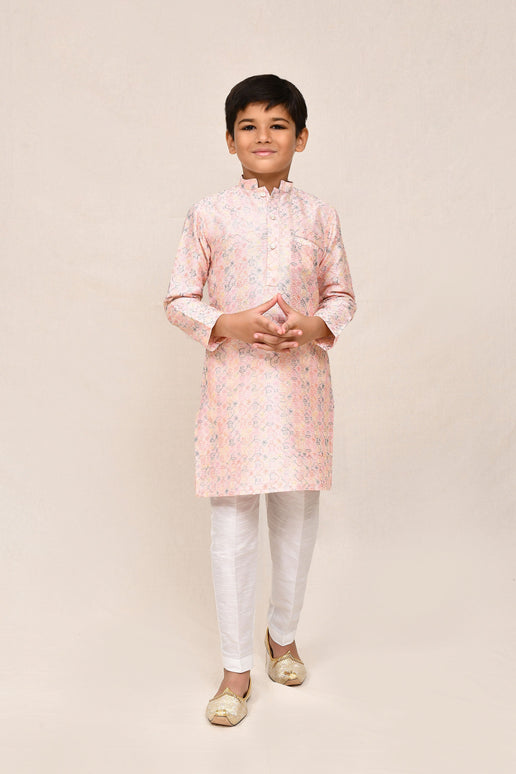 Joban Fashion Art Silk Baby Pink Kurta With Straight Fit Pant