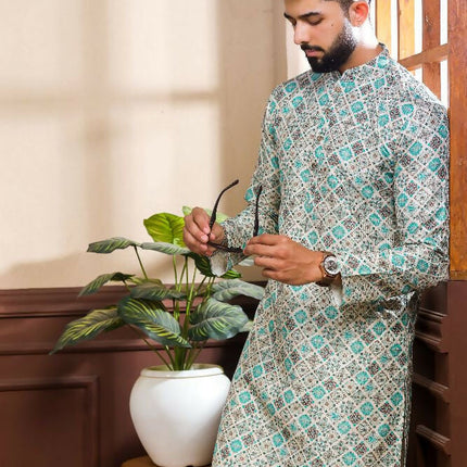 Blue Art Silk Digital Printed, Embroidery Work Kurta Set - Mahotsav