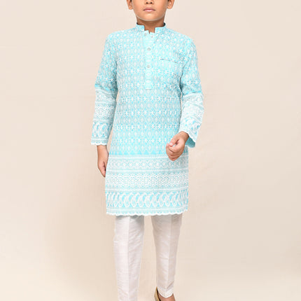 Joban Fashion Cotton Sky Blue Kurta With Straight Fit Pant