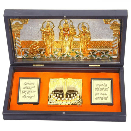 Anciently Ram Darbar Pocket Temple Box With Charan Paduka Rectangle Shaped, Gold-Polished