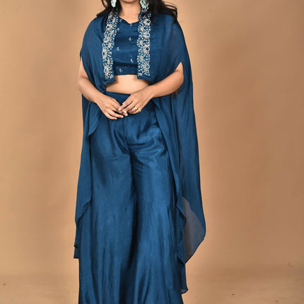 Morchari Women And Hand Embroidery Palazzo Set-Blue