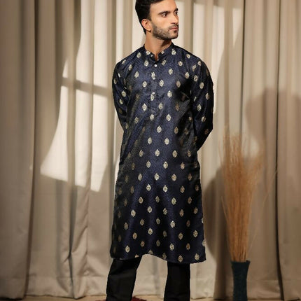 Blue Viscose Jacquard Wovon Designer Kurta Set - Mahotsav