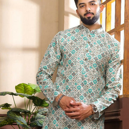 Blue Art Silk Digital Printed, Embroidery Work Kurta Set - Mahotsav