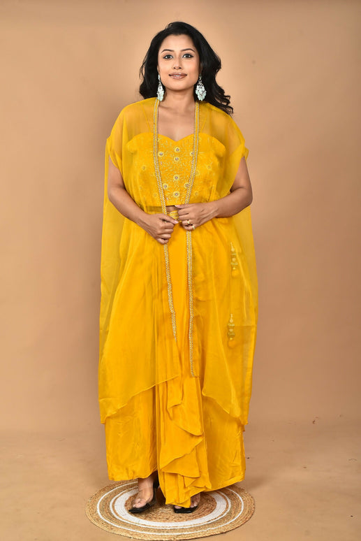 Morchari Women Hand Embroidery Crop Top-Yellow