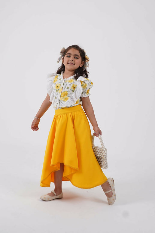 LH Luxury Fashion Ana Puff Sleeve Top & High Low Flared Skirt - Stylish Girls Co-ord Set