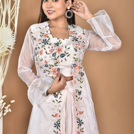 Morchari Women Hand Embroidery Crop Top-Light Pink